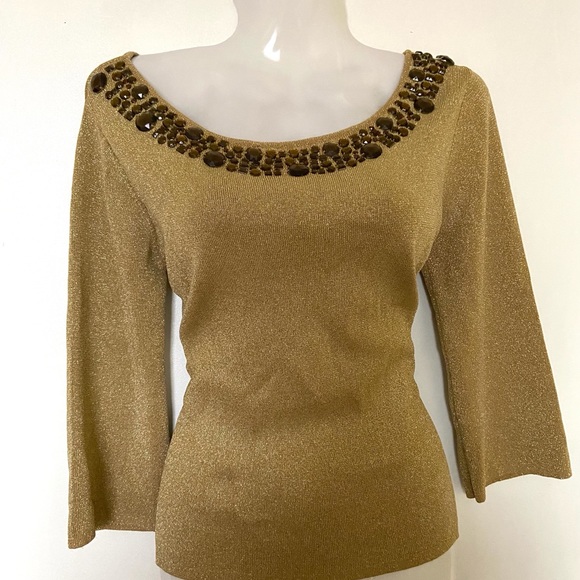 Gold Metallic Sara & Lily Top/Sweater - Picture 1 of 4